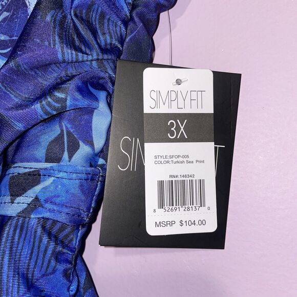 NEW Simply Fit Swim Dress Women 3X Blue Floral One Piece Swimsuit - Picture 4 of 7